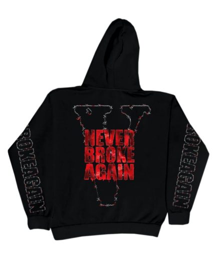 NeverBrokeAgain Vlone Hauted Hoodie – Black-Back V Printed