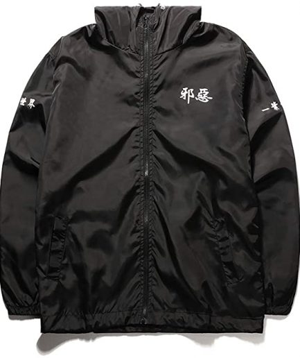 Aitfineism Windbreaker Drawstring Black Hooded Zip Jackets