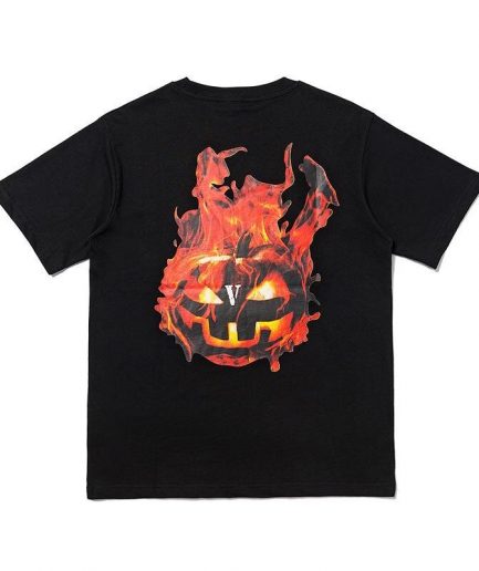 Vlone Halloween Flaming Pumpkin Tee–Black-Back