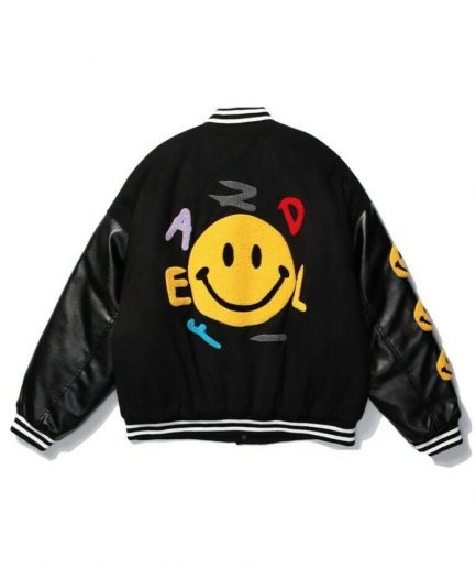 A$AP Rocky AWGE Smiley Kaptial Acid Varsity Jacket – Black-Back