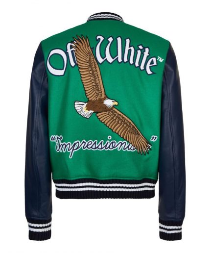 Off-White Eagle Logo Leather Sleeve Varsity Jacket back